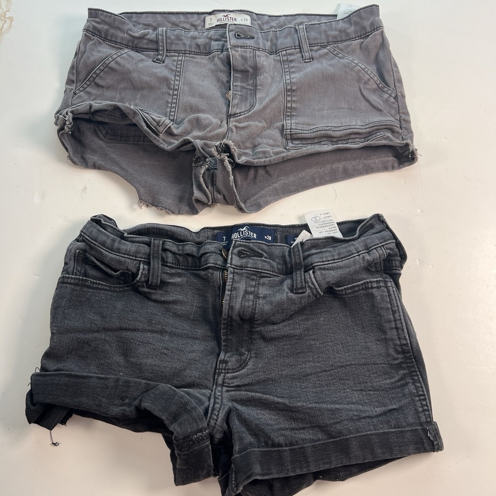 Hollister Womens Size 7 Shorts 3 Pairs Distressed Low Rise Denim Black N Blue